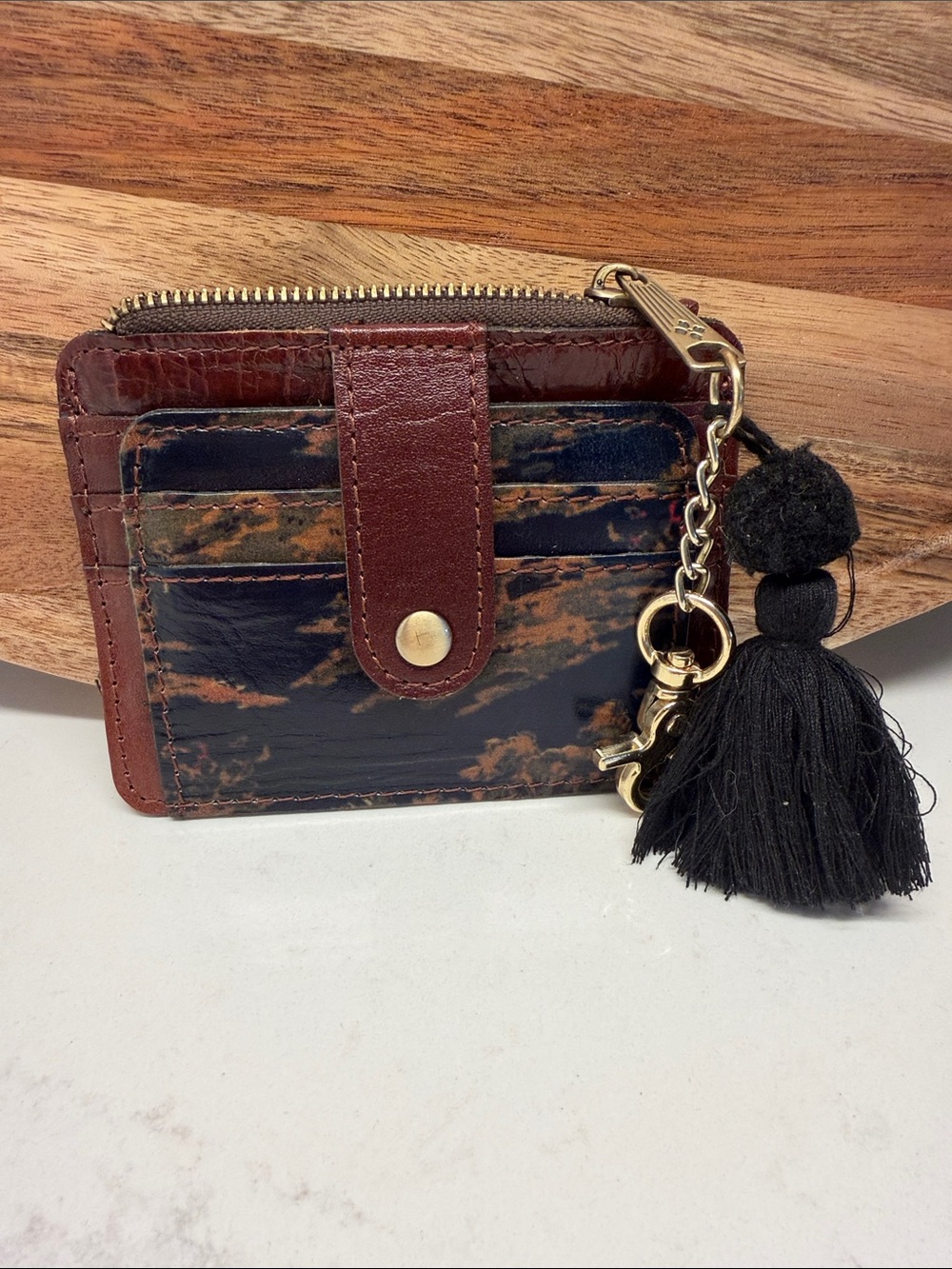 Patricia Nash Brown and Black Cardholder with Tassel Charm